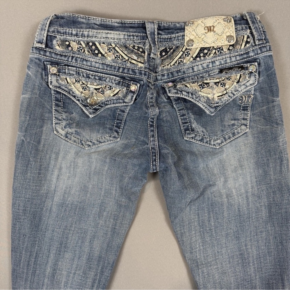 Miss Me Women's Distressed Blue Straight Leg Jeans - Picture 2 of 12